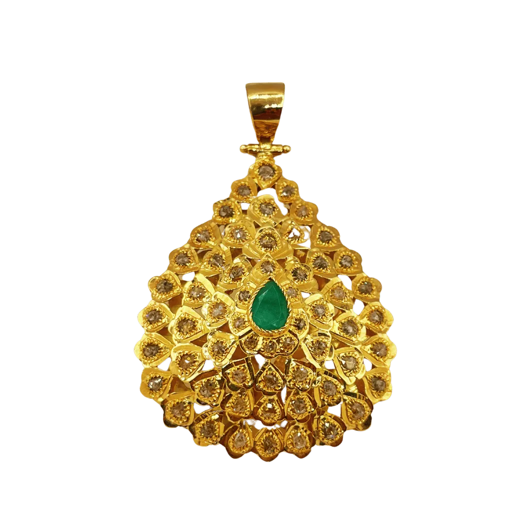 Pendentif Rosace Émeraude en Or 18K