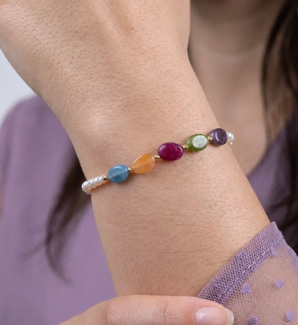 Bracelet johar hor avec boules en or18k des pierres naturelles