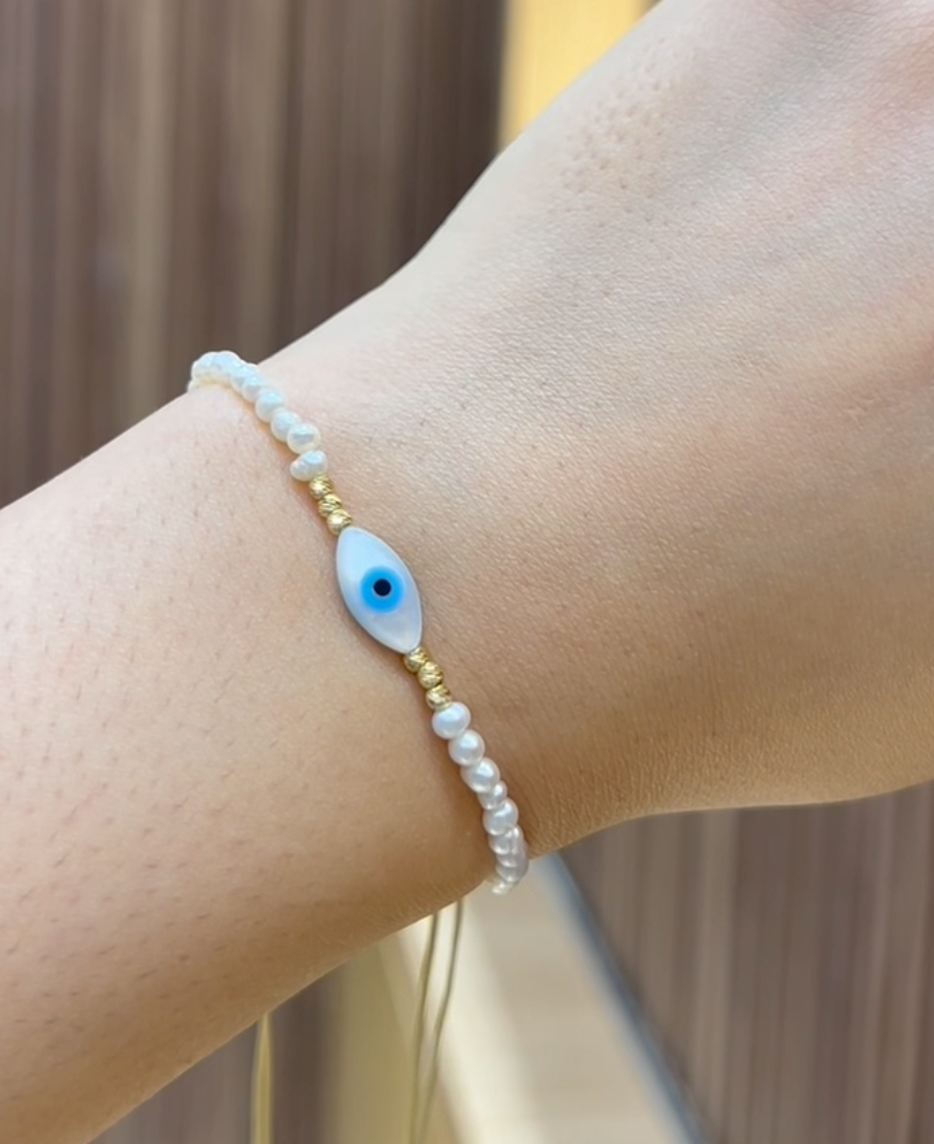 Cordon Bracelet Evile Eye en Or 18k et Pierres Johar Naturelles