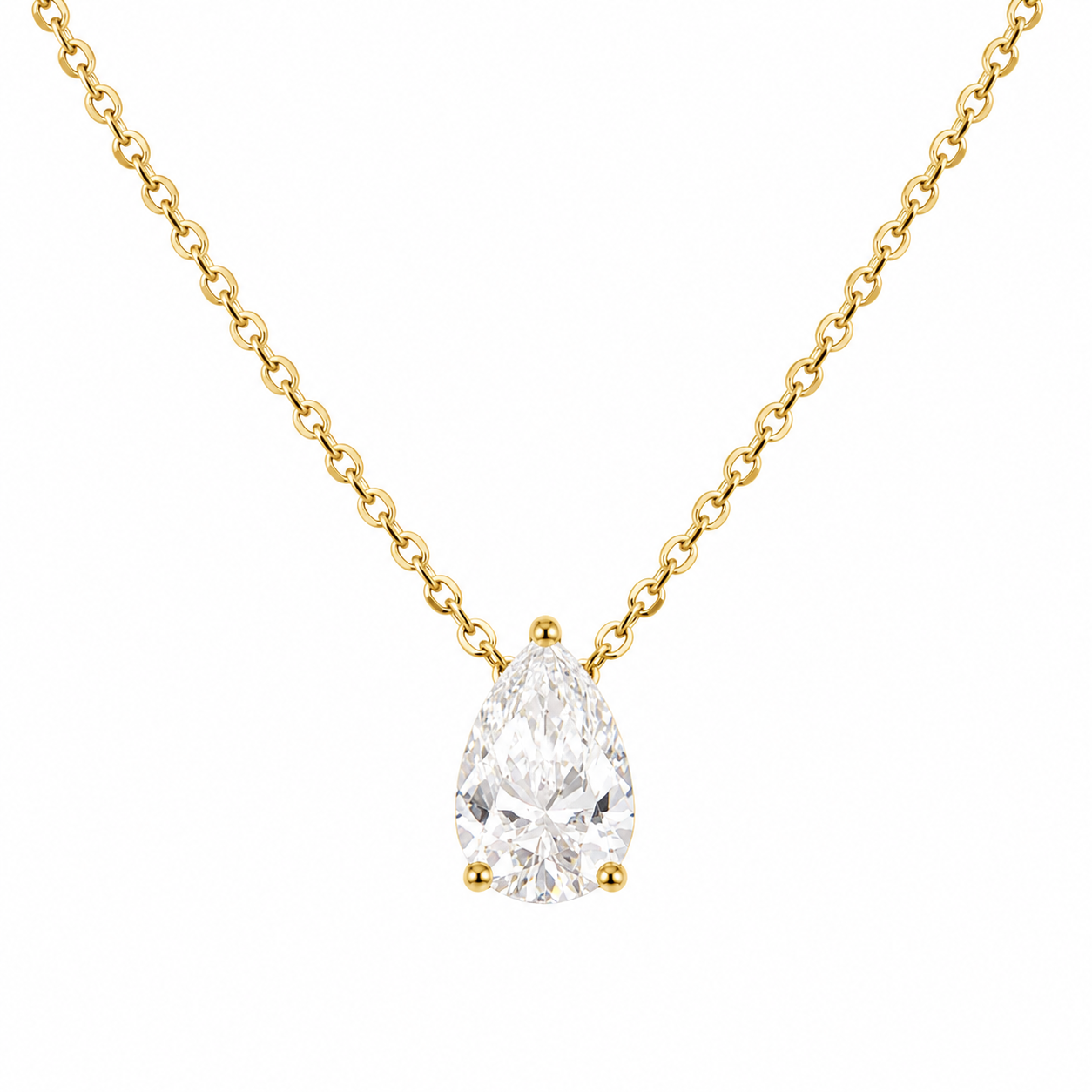 Pendentif Solitaire Or jaune 18 kt Serti 3 Griffes Diamant de Laboratoire Poire 0,50 carat