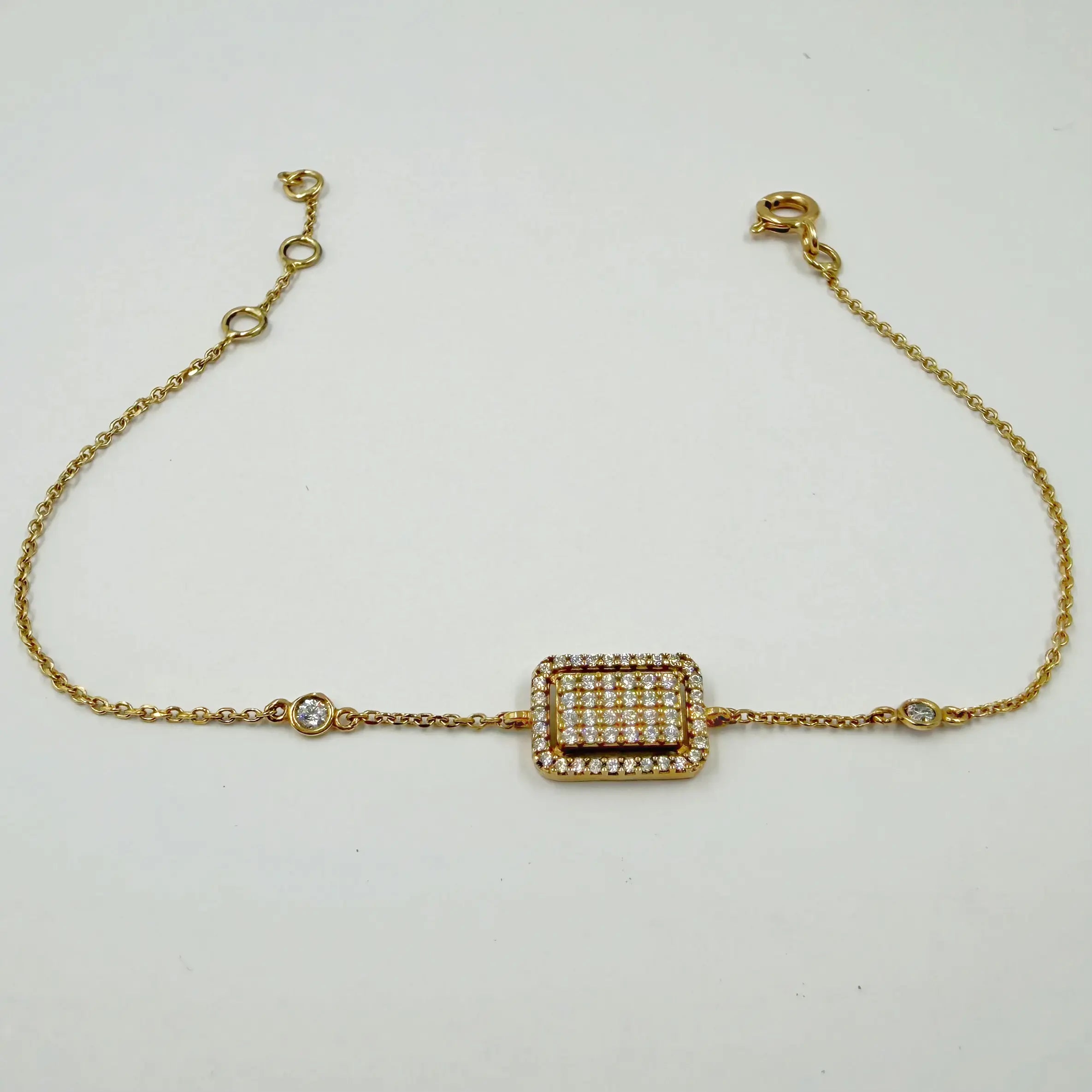 Gourmette Pavé Rectangulaire en Or Jaune 18K