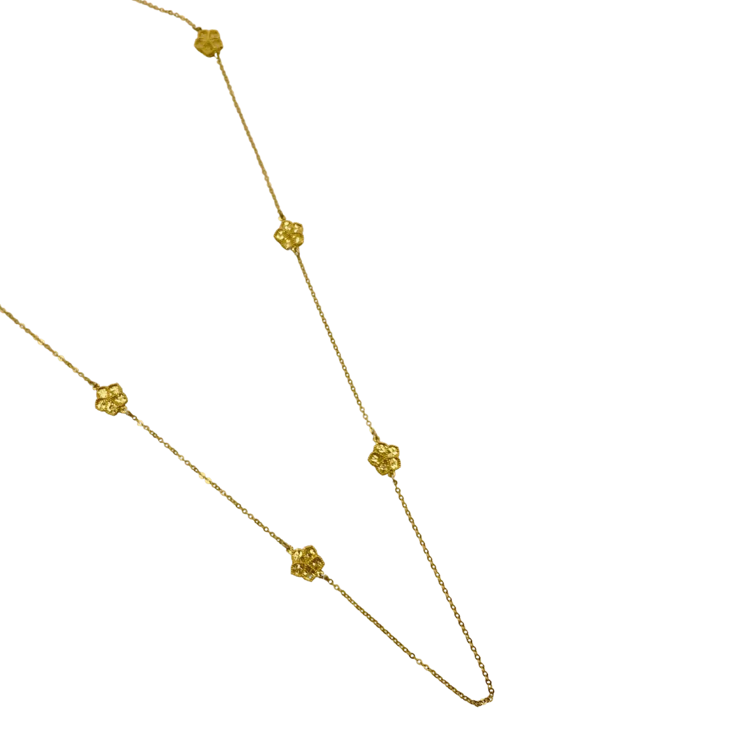 Sautoir Moderne en Or 18K avec Fleurs Gravées