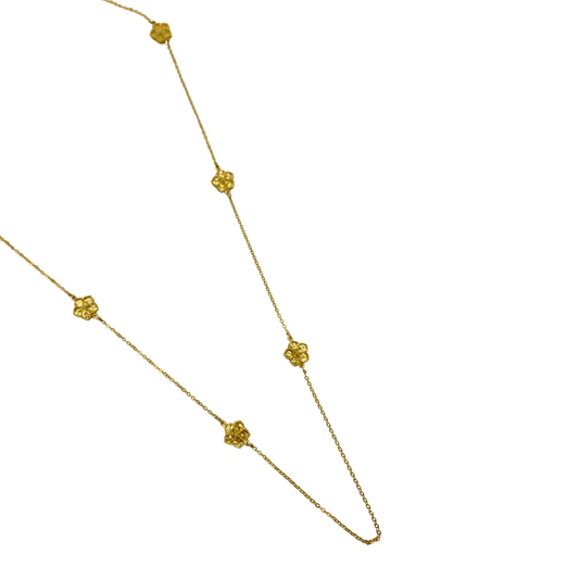 Sautoir Moderne en Or 18K avec Fleurs Gravées