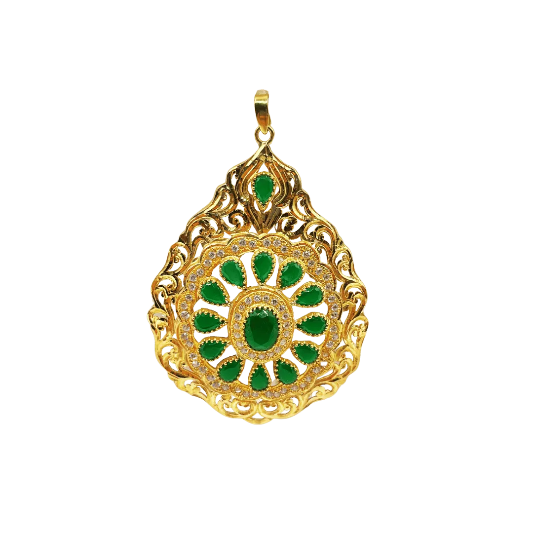 Pendentif Serti Pierres Vertes et Zircons