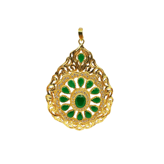 Pendentif Serti Pierres Vertes et Zircons