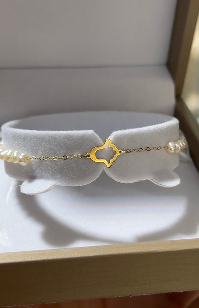 Cordon bracelet khmissa en Or18k avec jouhar naturelle ✅