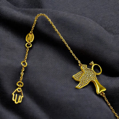 Gourmette avec Pendentif Oiseau en Or 18K