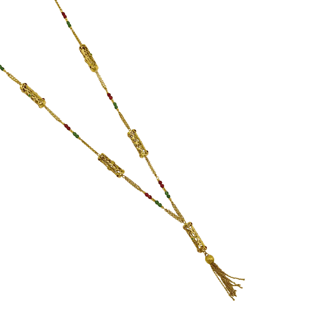 Sautoir en Or 18K Sertie d’Émeraudes et de Rubis