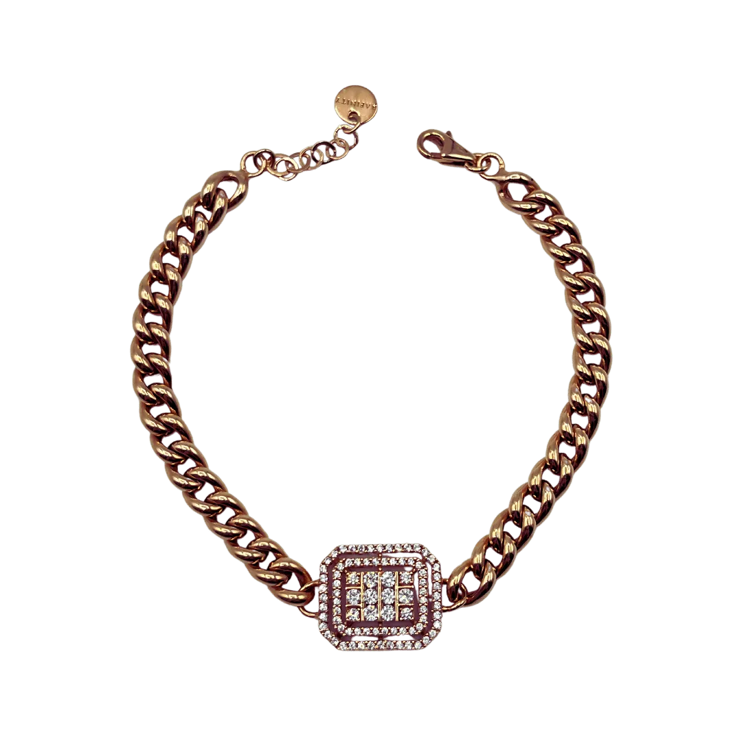 Gourmette en Or Rose 18k Sertie Zircons