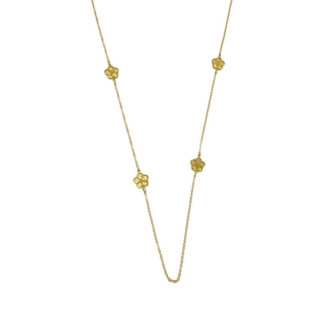 Sautoir Moderne en Or 18K avec Fleurs Gravées