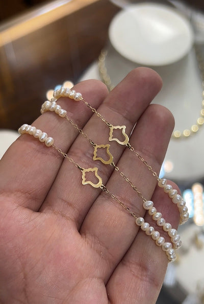 Cordon bracelet khmissa en Or18k avec jouhar naturelle ✅