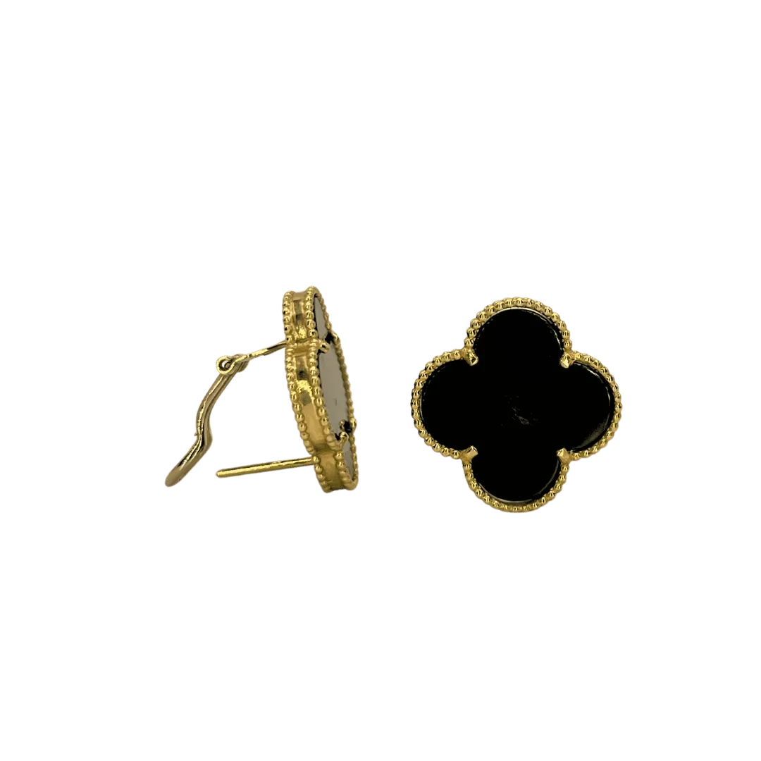 Boucles d’oreilles avec trèfle noir en Or 18k