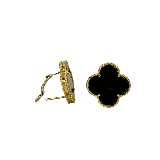 Boucles d’oreilles avec trèfle noir en Or 18k