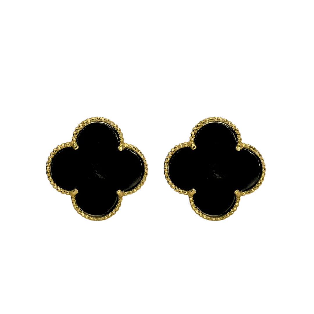 Boucles d’oreilles avec trèfle noir en Or 18k