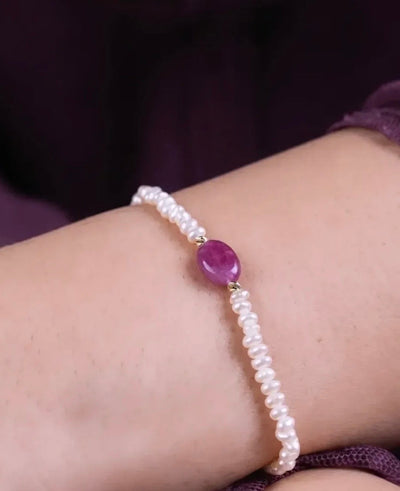 Bracelet jouhar naturelle avec deux boules en Or18k