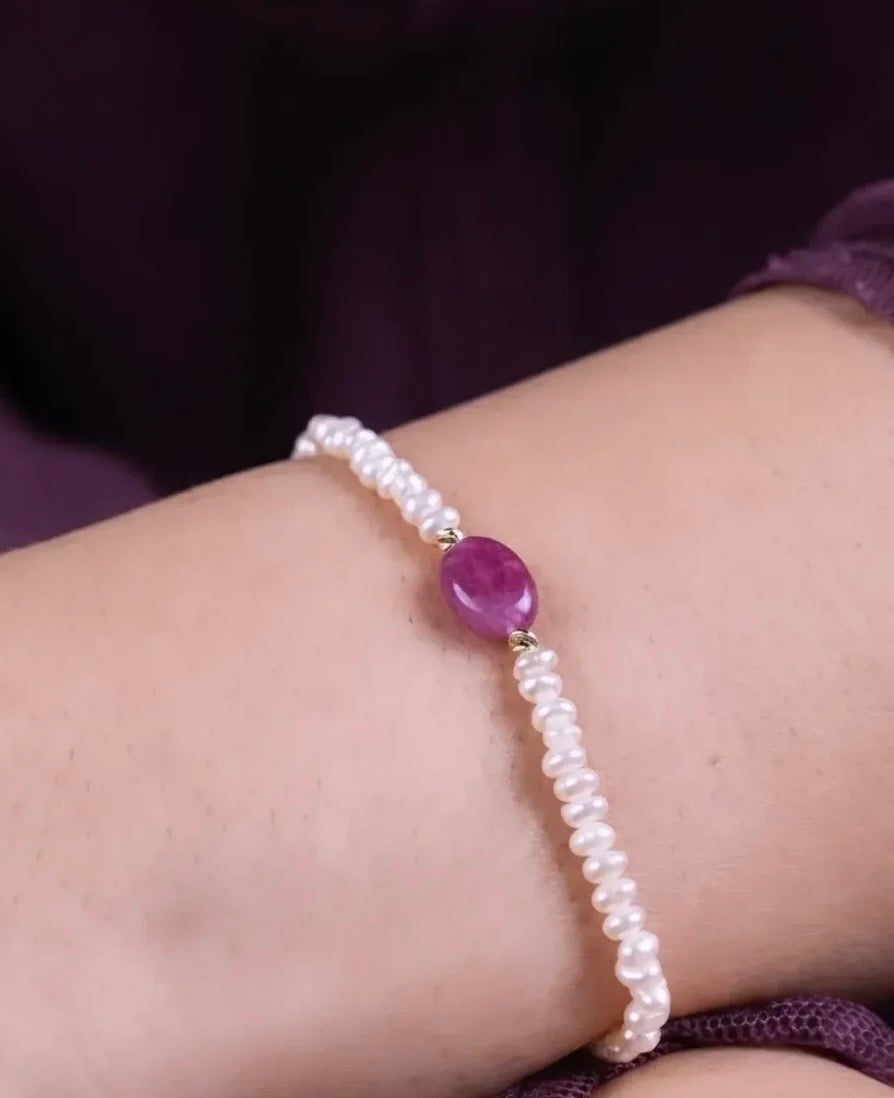 Bracelet jouhar naturelle avec deux boules en Or18k