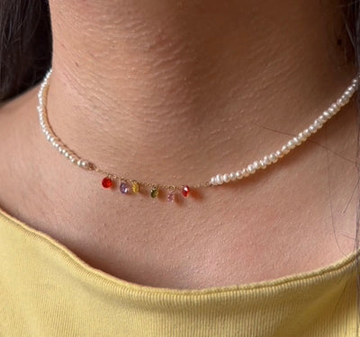 Collier johar naturelle en Or18k avec des pierres colorés