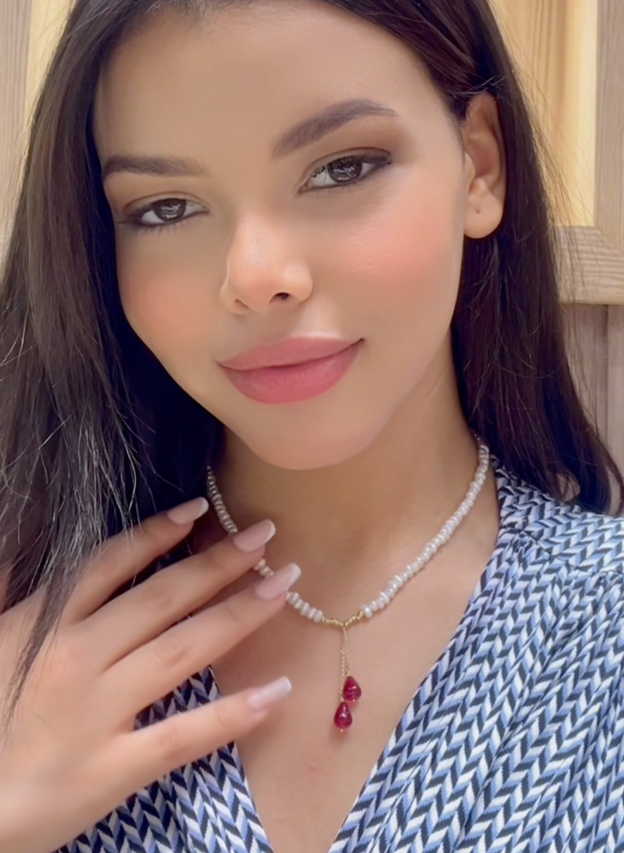 Collier en Or 18k Avec Pierres Johar Naturelles Avec  Pierres Ruby