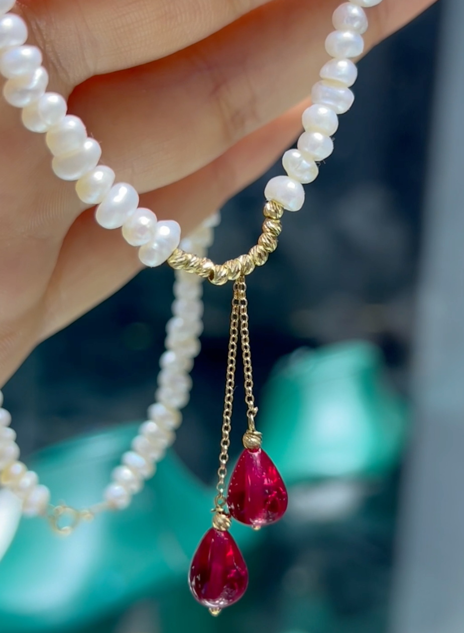 Collier en Or 18k Avec Pierres Johar Naturelles Avec  Pierres Ruby