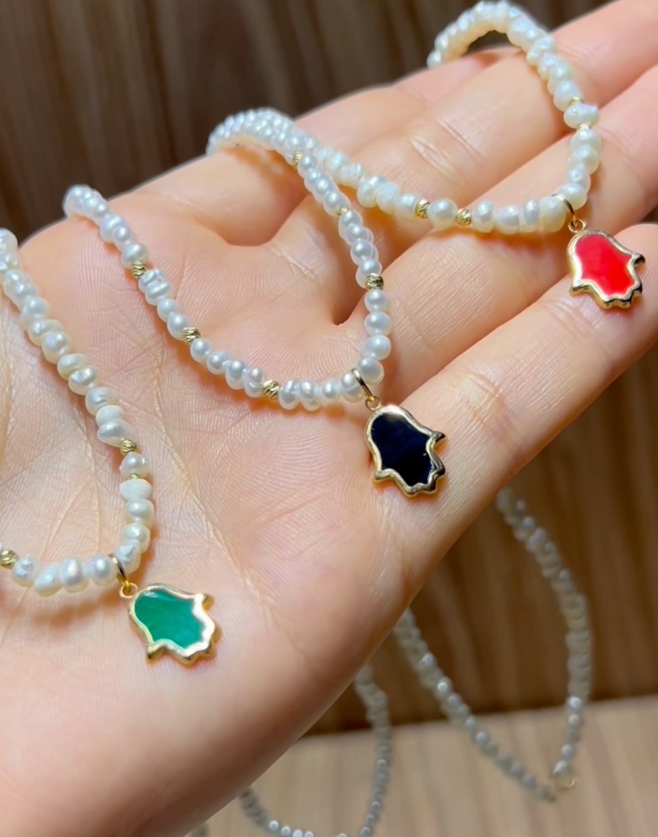 Collier Khmissa en Or 18k avec Johar Naturelles - Toutes les couleurs Sont disponibles
