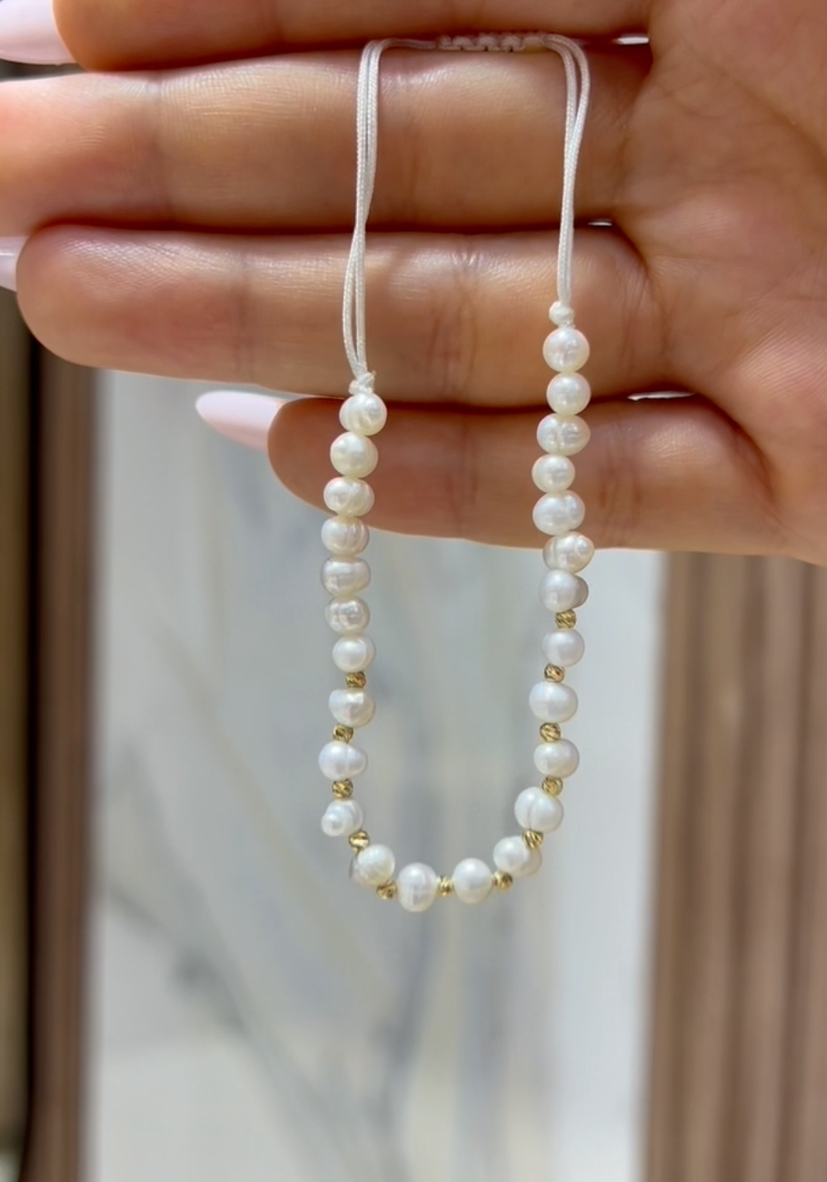 Bracelet Cordon avec boules  en Or 18k et pierres johar naturelles