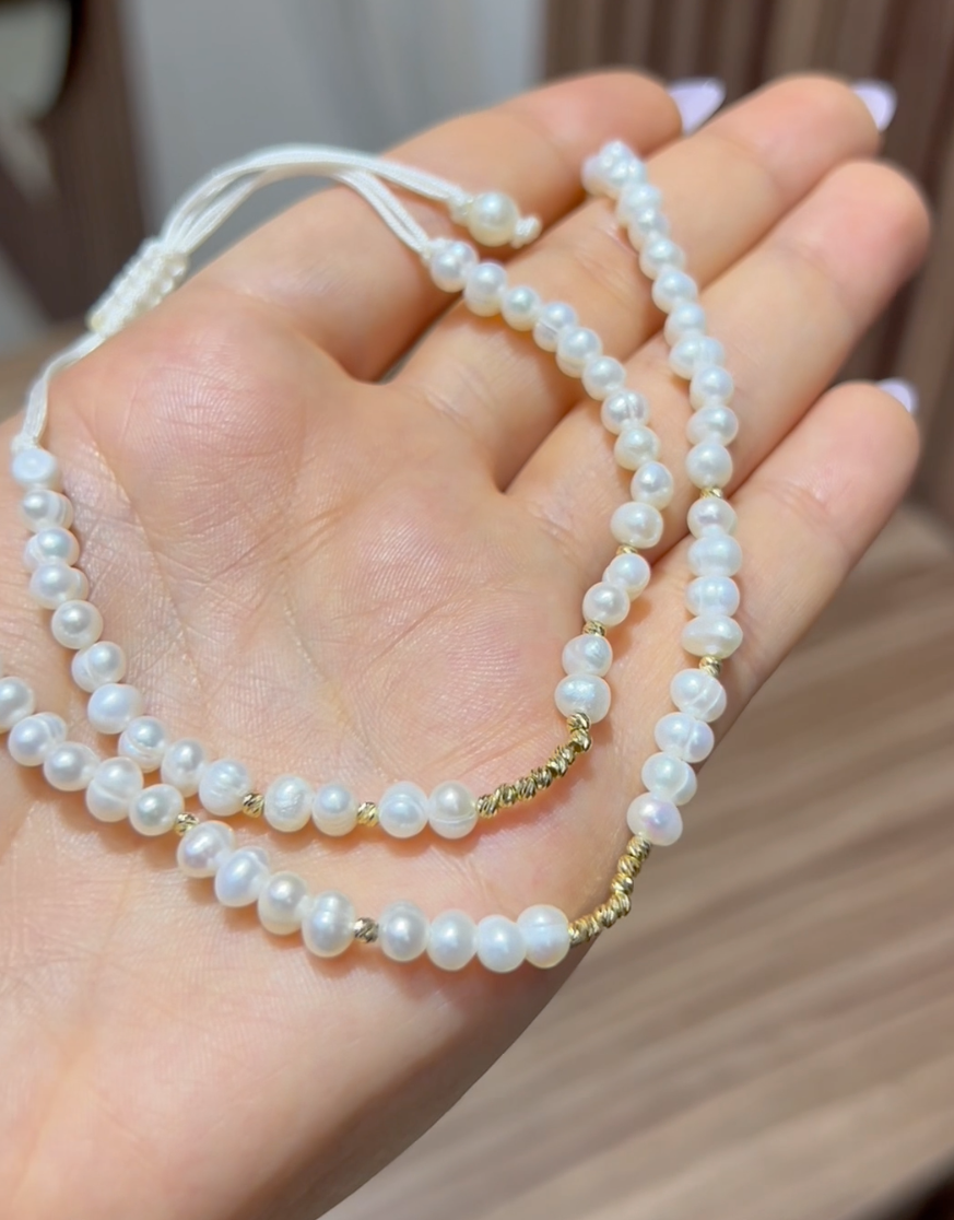 Ensemble Cordon Johar Naturelle avec Boules en Or 18k