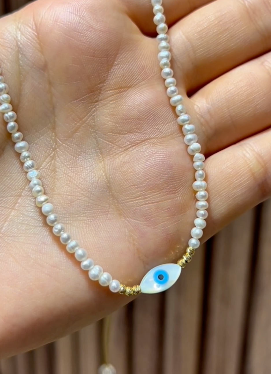 Collier  Evile Eye en Or 18k et Pierres Johar Naturelles