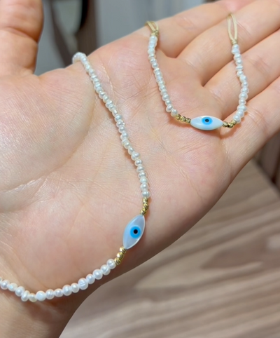 Ensemble  Evile Eye  en Pierres Johar Naturelles et Or 18k