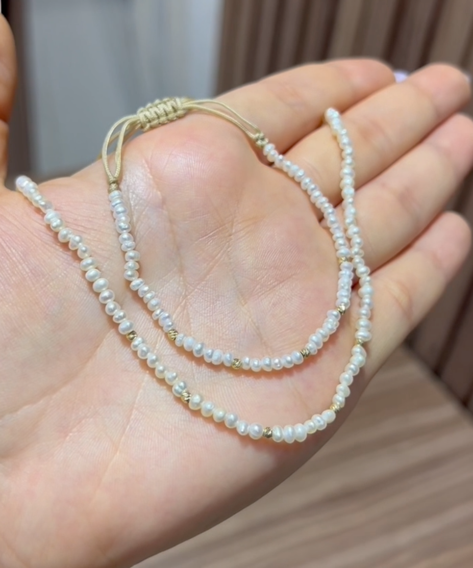 Ensemble Cordon avec Johar Naturelles et Boules en Or 18k