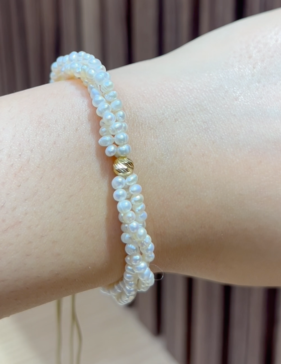 Bracelet Cordon en Pierres Johar Naturelles avec Grand Boule en Or 18k