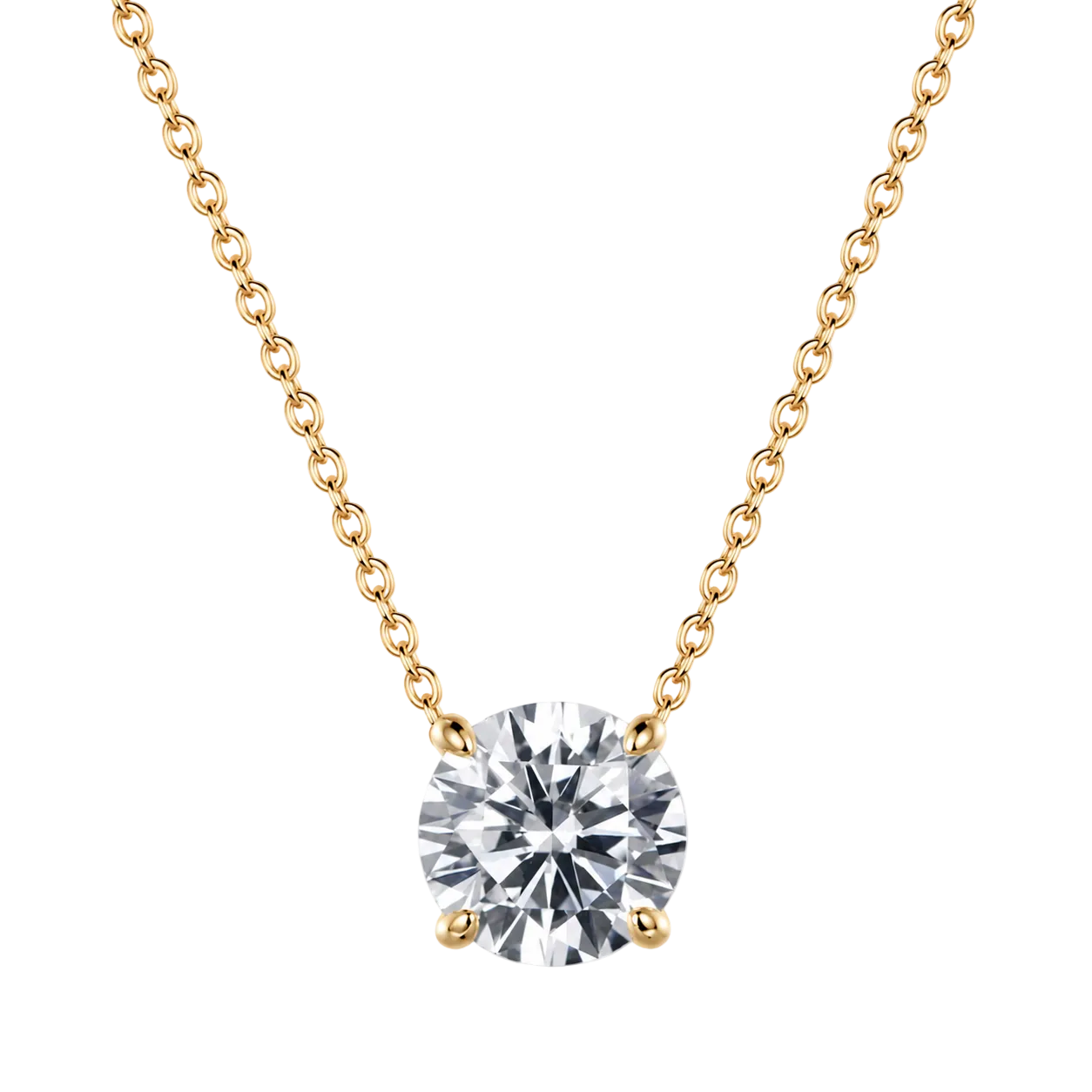 Pendentif Solitaire Or Jaune 18 kt Serti 4 Griffes Diamant de Laboratoire 0,50 carat