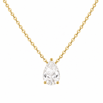 Pendentif Solitaire Or jaune 18 kt Serti 3 Griffes Diamant de Laboratoire Poire 0,50 carat