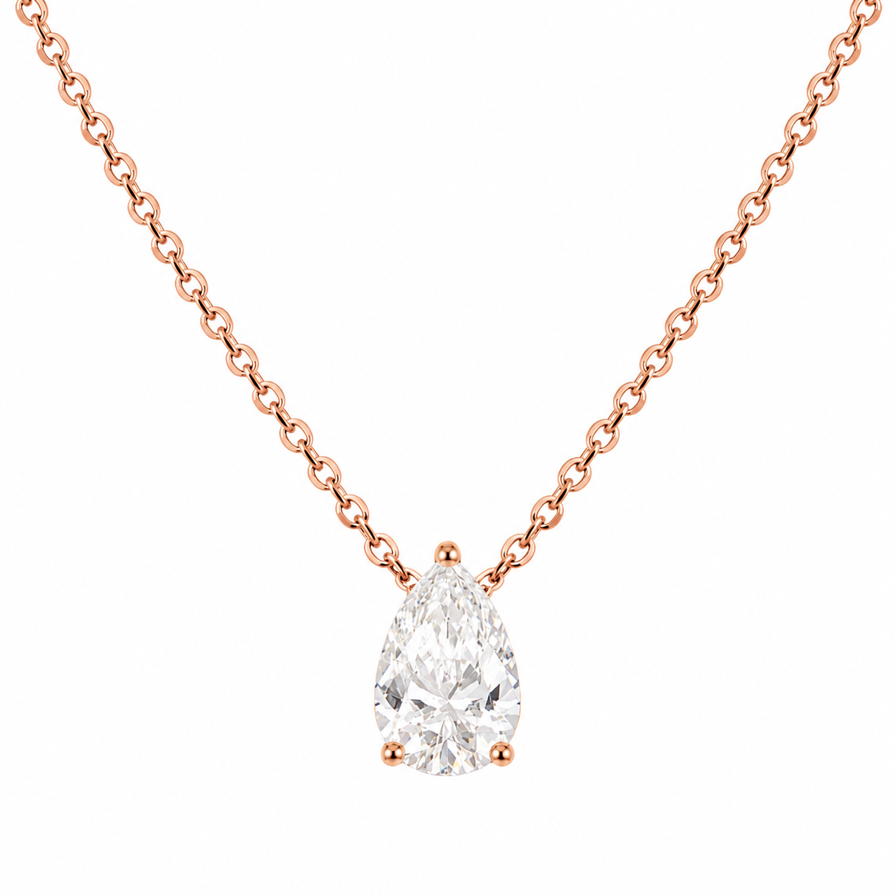 Pendentif Solitaire Or jaune 18 kt Serti 3 Griffes Diamant de Laboratoire Poire 0,50 carat