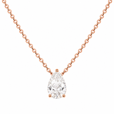 Pendentif Solitaire Or jaune 18 kt Serti 3 Griffes Diamant de Laboratoire Poire 0,50 carat