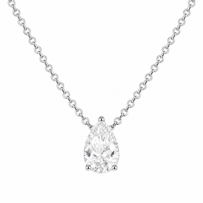 Pendentif Solitaire Or jaune 18 kt Serti 3 Griffes Diamant de Laboratoire Poire 0,50 carat