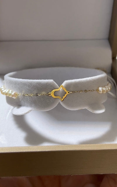 Cordon bracelet khmissa en Or18k avec jouhar naturelle ✅