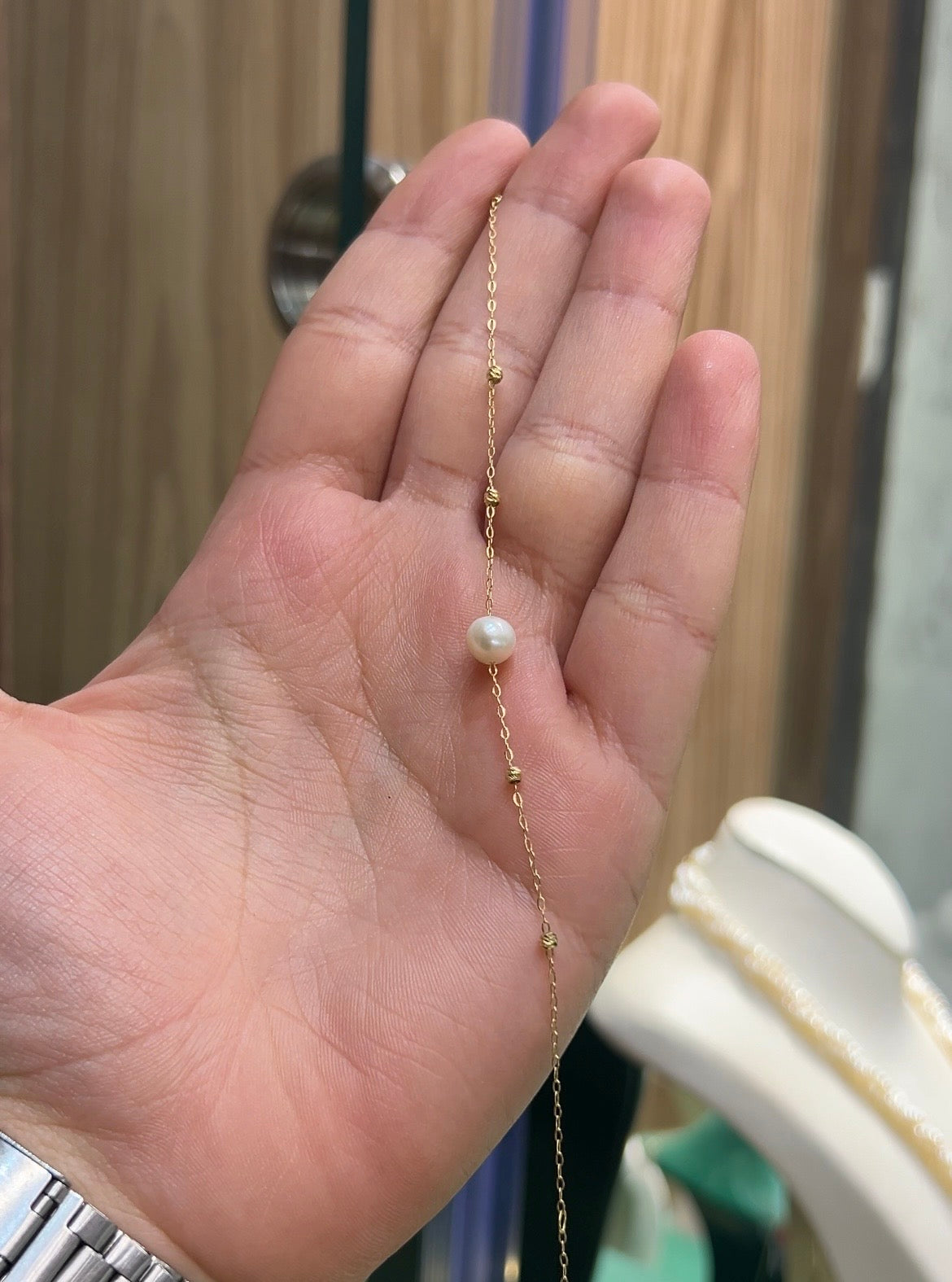 Gourmette en Or18k avec une perle naturelle