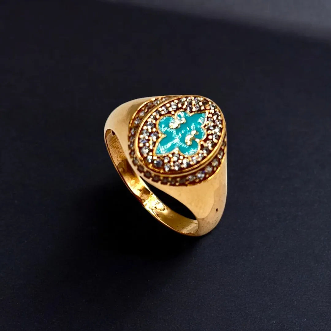 Bague en Or Rose 18k avec Motif Bleu Émaillé