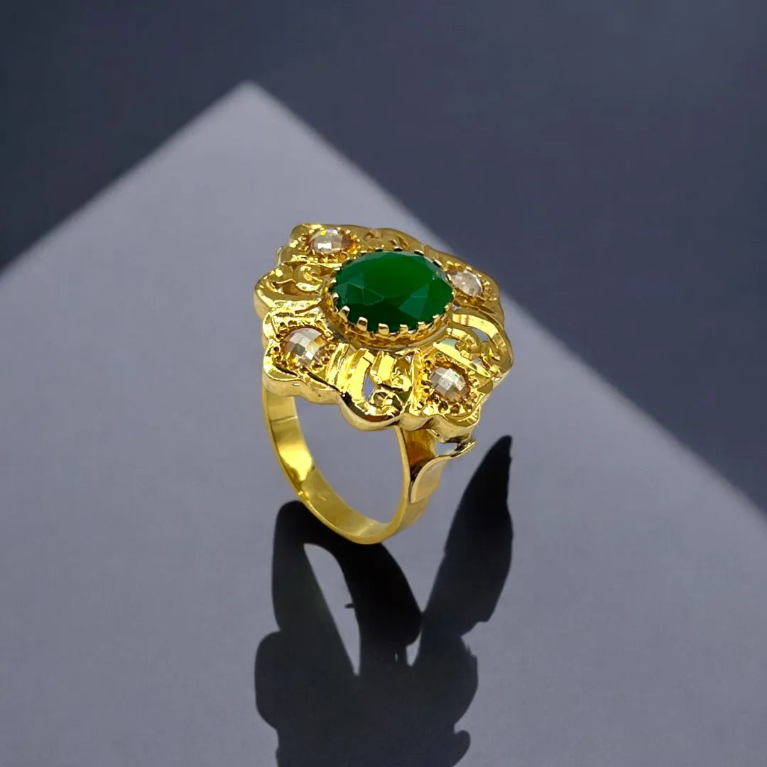 Bague Beldi en Or 18k avec Émeraude et Rosaces