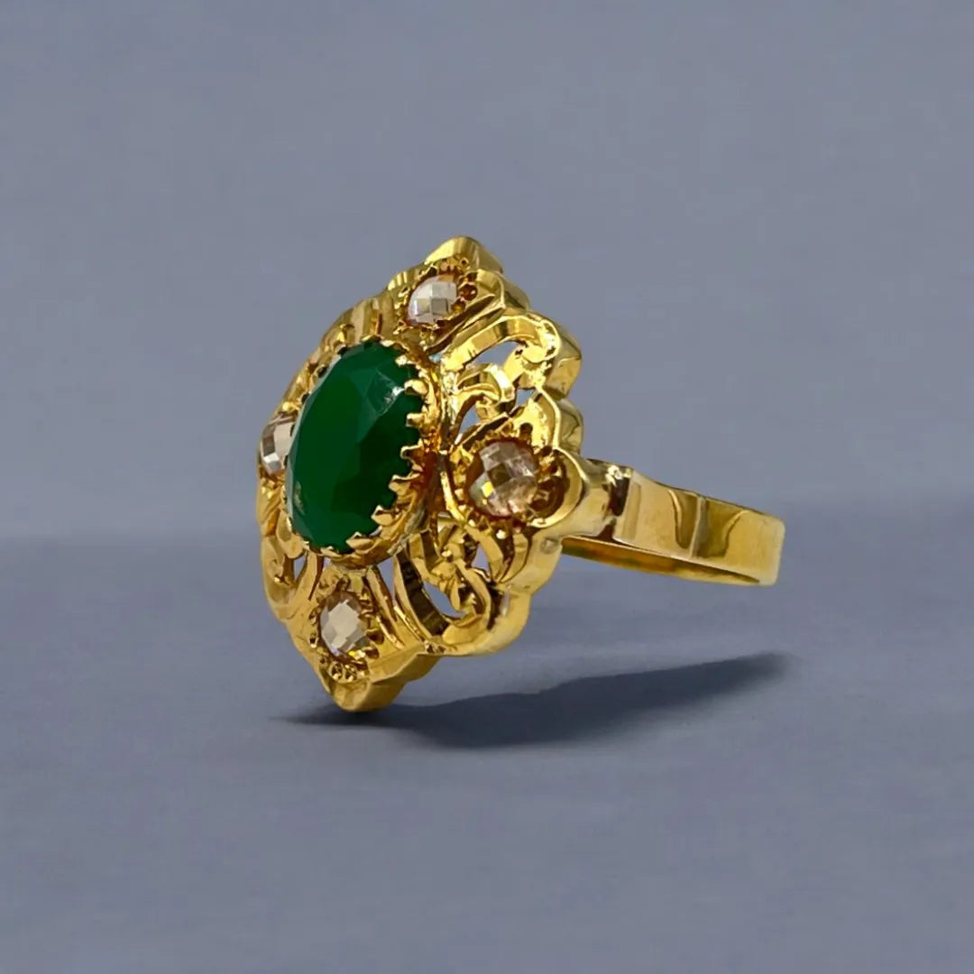 Bague Beldi en Or 18k avec Émeraude et Rosaces