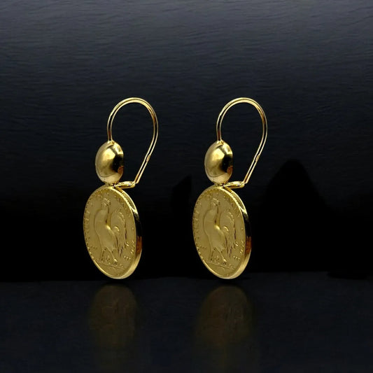 Boucles d’Oreilles en Or 18K Gravées de Motifs de Coq