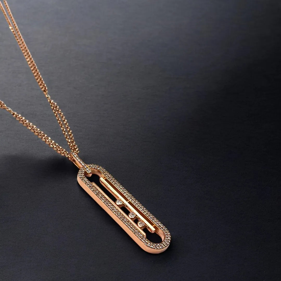 Sautoir en Or Rose 18K avec Pendentif Moderne