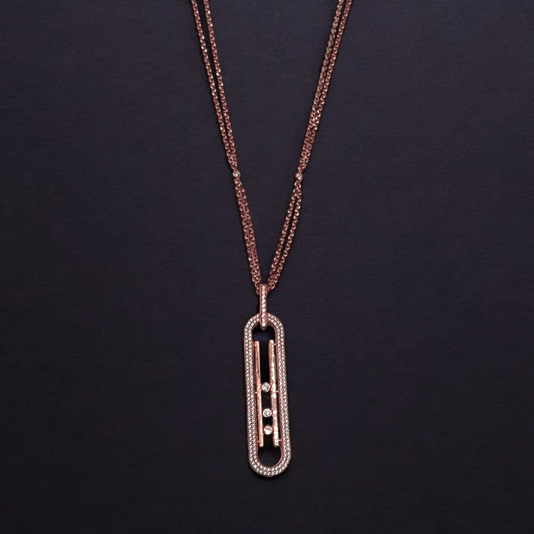 Sautoir en Or Rose 18K avec Pendentif Moderne