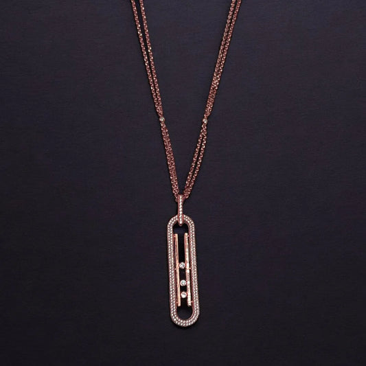 Sautoir en Or Rose 18K avec Pendentif Moderne
