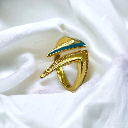 Bague Émail Bleu en Or 18K