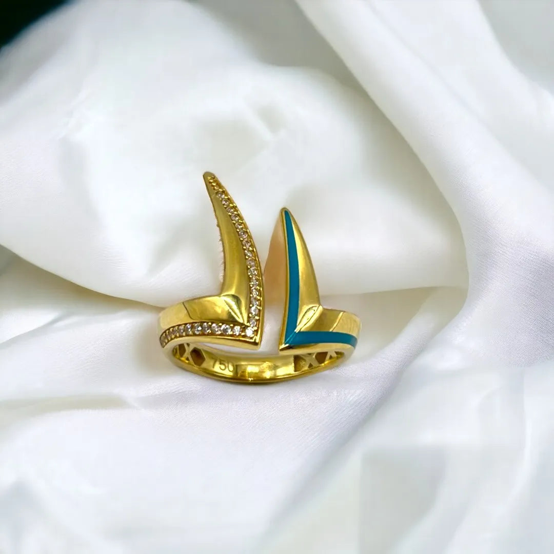 Bague Émail Bleu en Or 18K