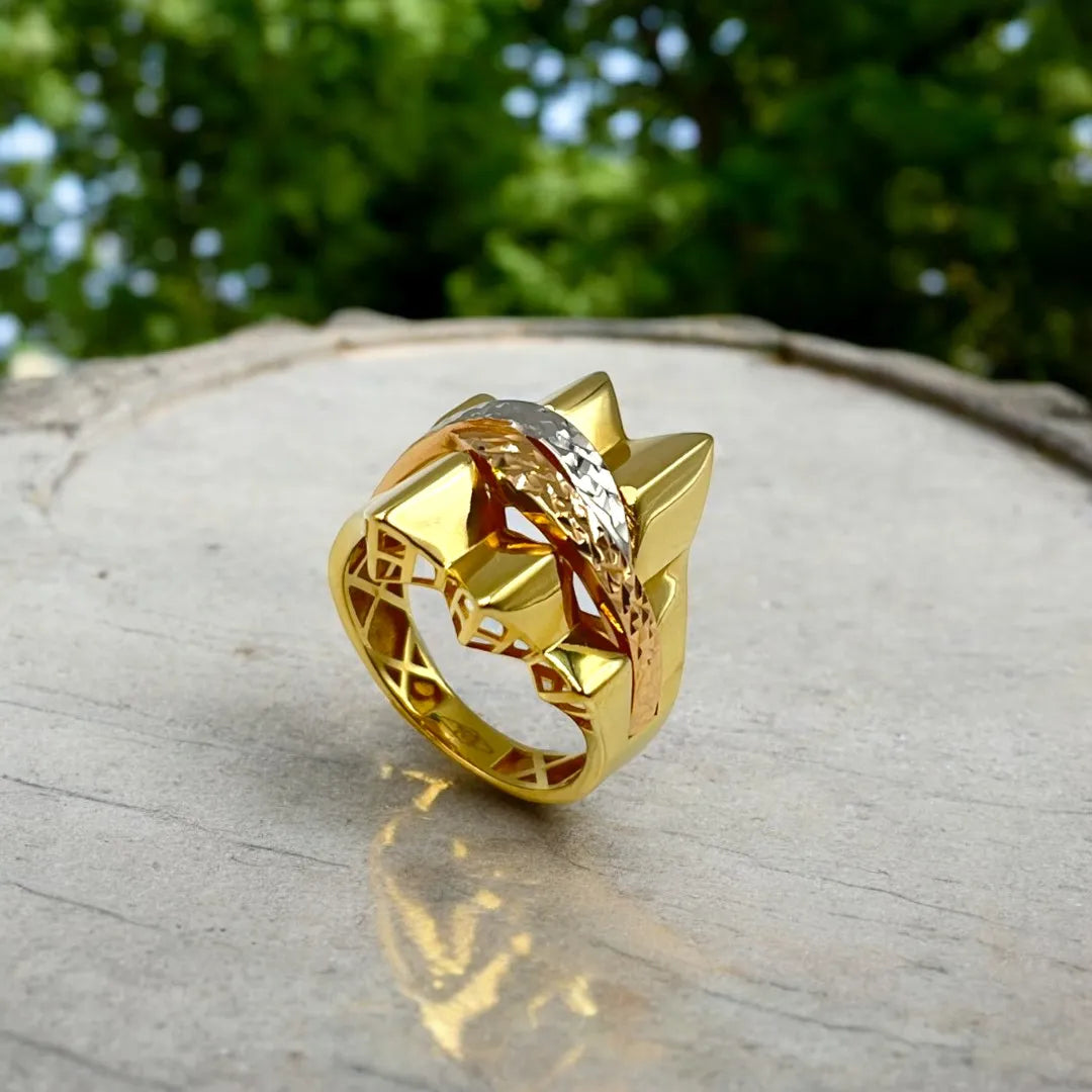 Magnifique Bague en Or 18k – Mélange d’Or Blanc, Jaune et Rose