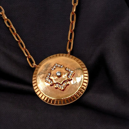 Chaîne avec Pendentif Rond en Or Rose