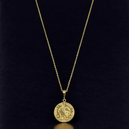 Chaîne Pendentif Pièce de Monnaie Coq