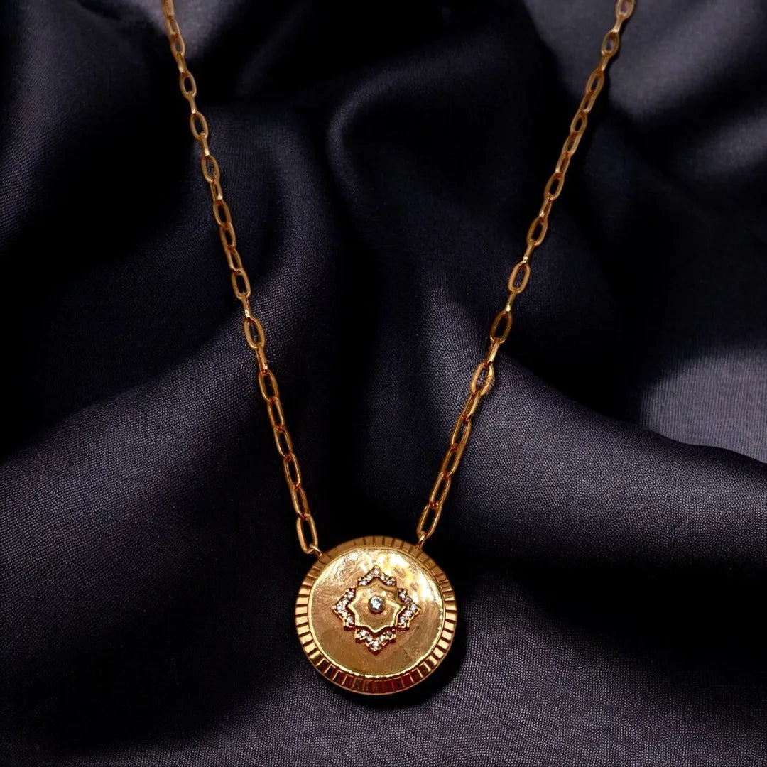 Chaîne avec Pendentif Rond en Or Rose